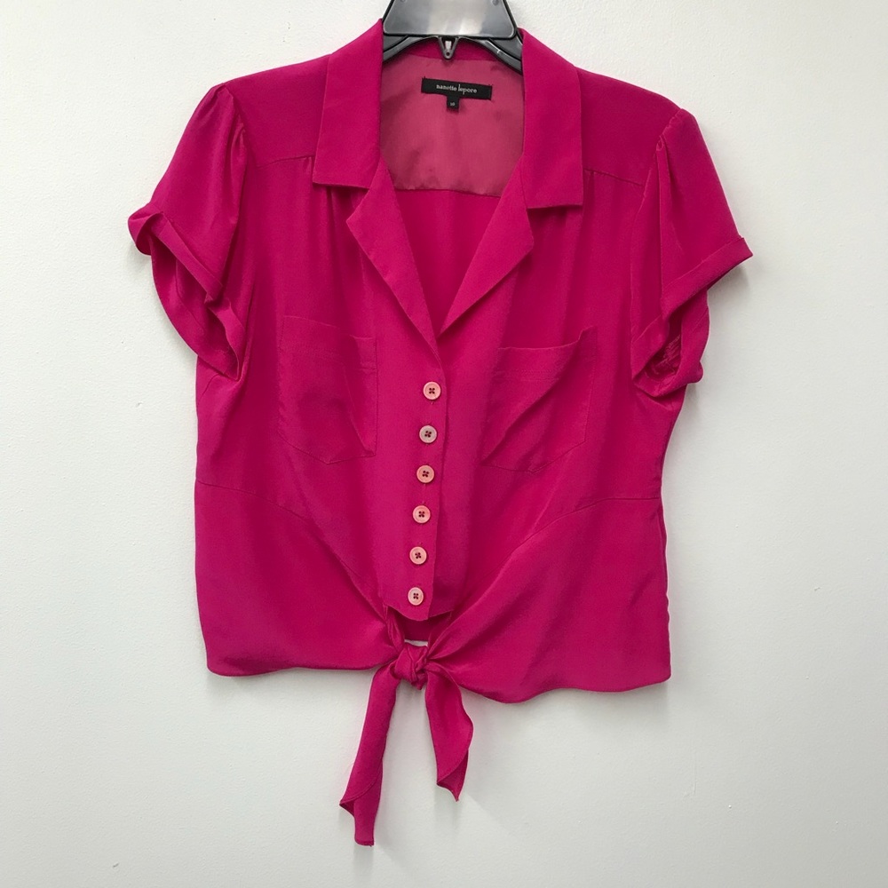 Nanette Lepore 100% Silk Hot Pink Shirt Size 10